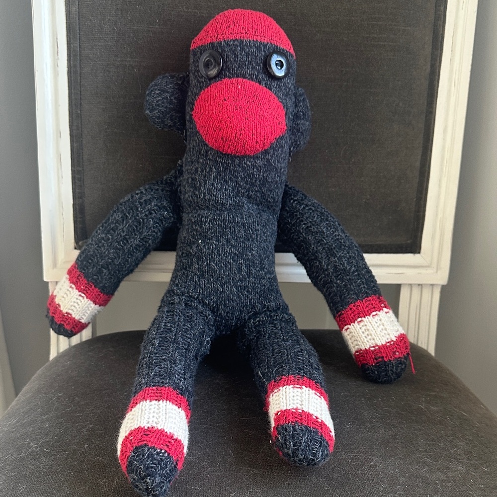 Plush Sock Monkey Toy - Gray and Red
